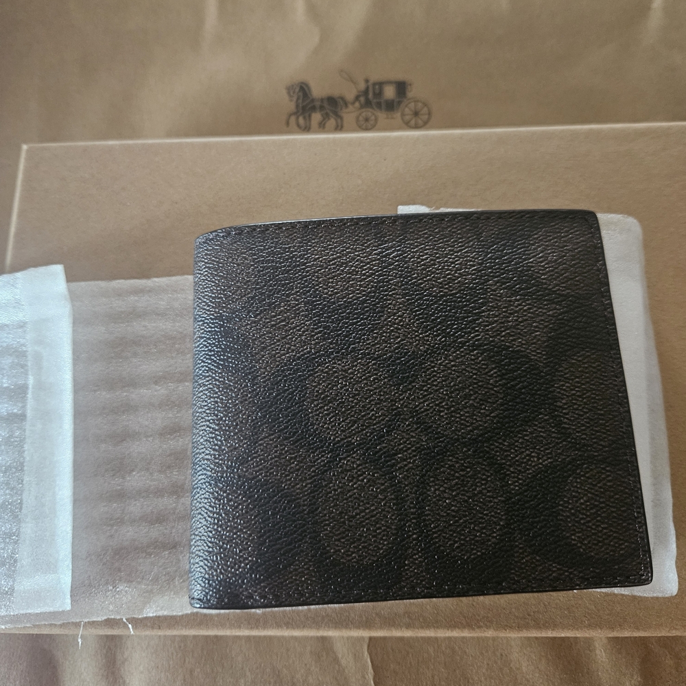 NWT Coach Men's 3 In 1 Wallet In Signature Canvas Characoal/Brown